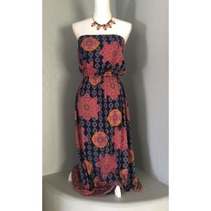 Navy blue and pink floral tube dress